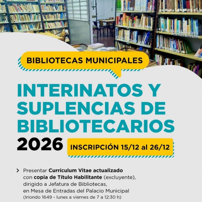 Santo Tomé: la Municipalidad abre la inscripción para interinatos y suplencias de bibliotecarios 2026