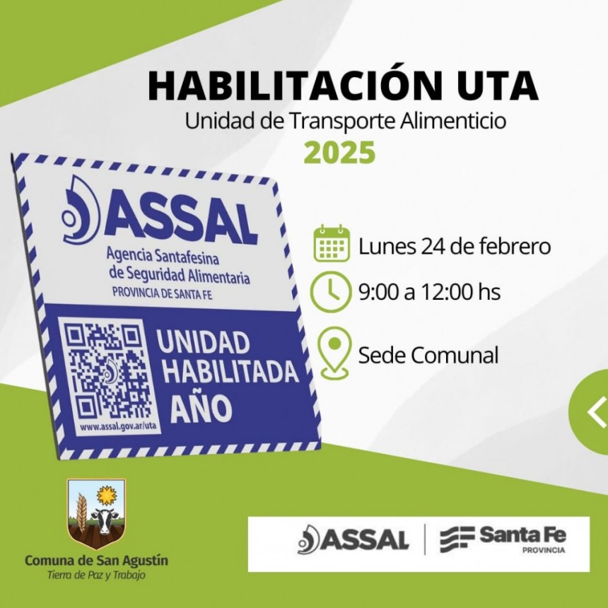 San Agust&iacute;n: disponible la tramitaci&oacute;n del Certificado UTA 2025 para transportistas de alimentos
