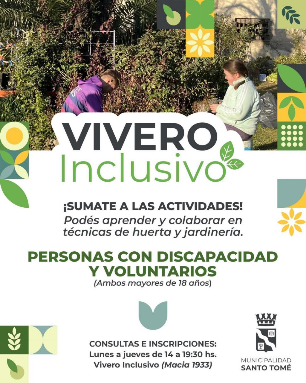 Santo Tomé: permanecen abiertas las inscripciones para el Vivero Inclusivo