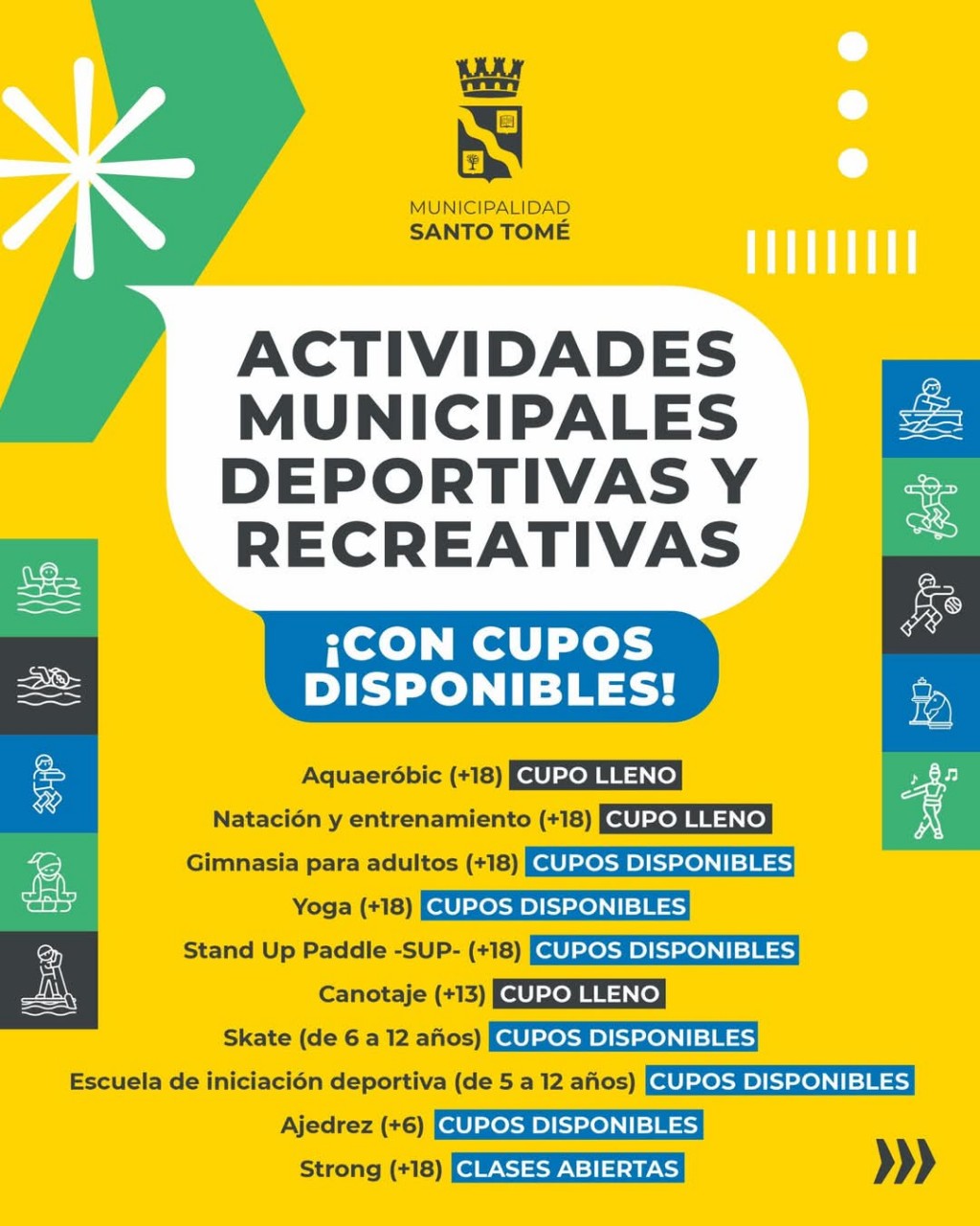 Sumate a las actividades deportivas y recreativas de Santo Tomé  