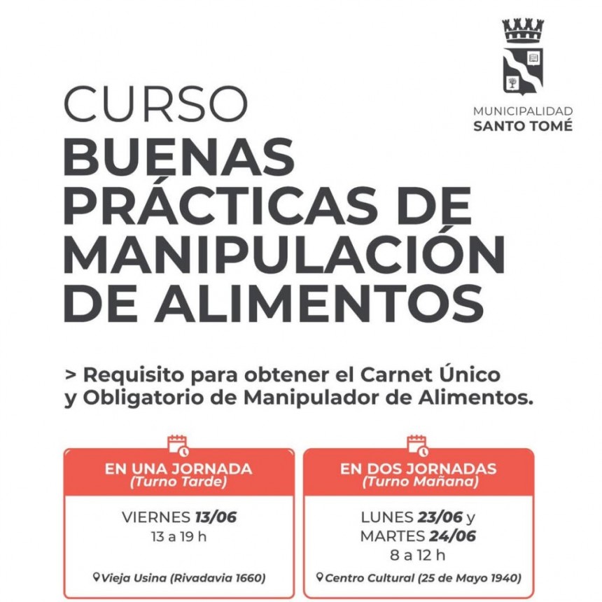 Nuevo Curso de Manipulaci&oacute;n de Alimentos en Santo Tom&eacute;: inscripci&oacute;n abierta