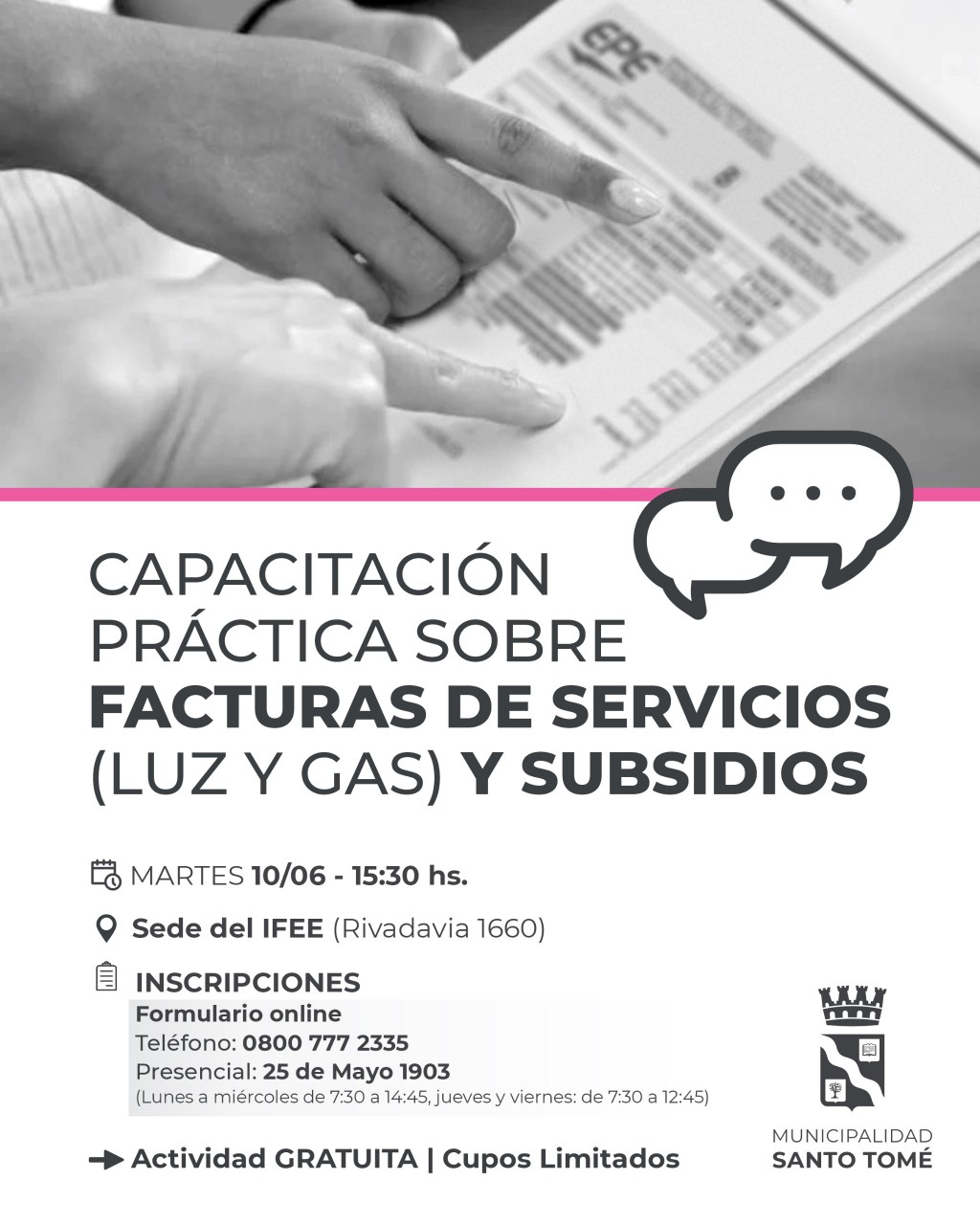 Santo Tomé: capacitación práctica sobre facturas de luz, gas y subsidios