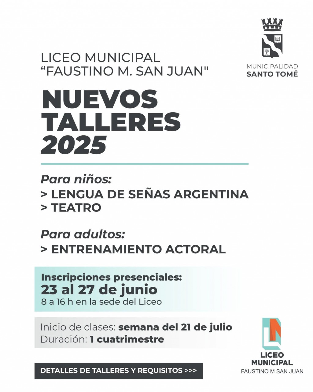 Santo Tomé: Nuevos Talleres en el Liceo Municipal
