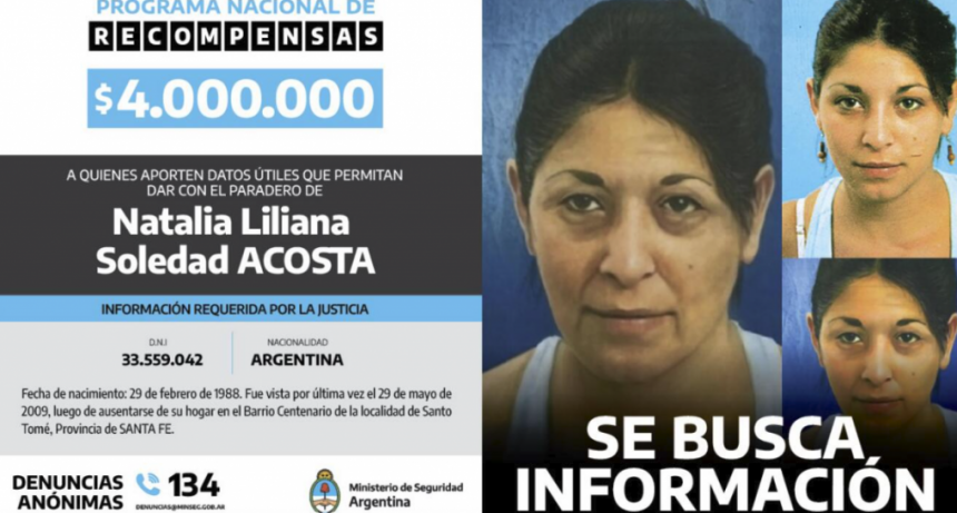 Se ofrece recompensa a quienes aporten datos sobre Natalia Iliana Soledad Acosta